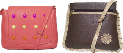

AZED Collections Girls Casual Orange, Brown Rexine Sling Bag, Brown;orange