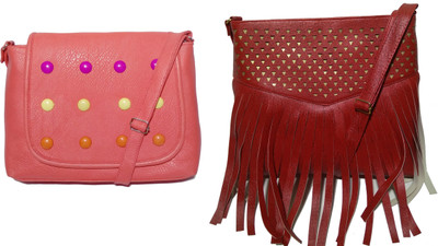 

AZED Collections Girls Casual Orange, Maroon Rexine Sling Bag, Maroon;orange