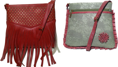 

AZED Collections Girls Casual Maroon, Green Rexine Sling Bag, Green;maroon
