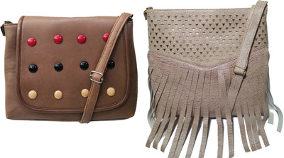 

AZED Collections Girls Casual Brown, Gold Rexine Sling Bag