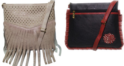 

AZED Collections Girls Casual Gold, Black Rexine Sling Bag, Black;gold