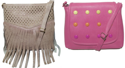 

AZED Collections Girls Casual Pink, Gold Rexine Sling Bag, Gold;pink