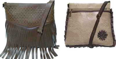 

AZED Collections Girls Casual Brown, Gold Rexine Sling Bag