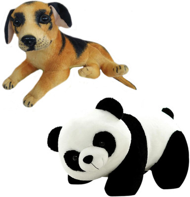 

MEGAEMART PANDA AND BLACK DOG ANIMAL SOFT TOY - 30 cm(Multicolor)