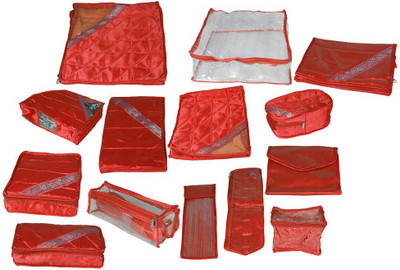 Pretty Krafts Complete Satin 14 Pcs Marriage Bridal Gift Set Maroon Gift set Vanity Box(Maroon)