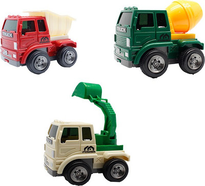 

TOYZTREND TRUCK CONSTRUCTION SET COMBO OF 3PCS TOY TRUCKS FRICTION POWERED(Multicolor)
