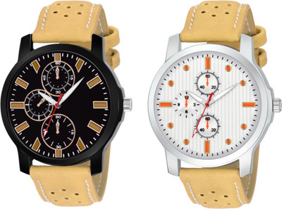 

Celora AV-118 Exclusive Black White Dial Cream Leather Strap Combo Watch - For Men
