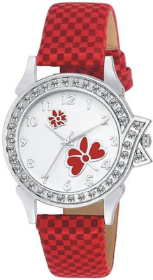 

Celora Chex red Analogue Stylish White Dial Red Strap Diamond Studded Watch - For Women