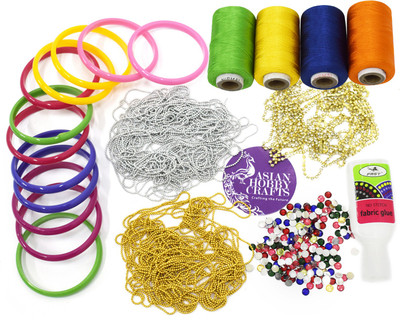 

AsianHobbyCrafts Silk Thread Bangles Making Kit, 12pcs Bangle, 4pcs Silk Thread, Decorative Chains & All Materials - Bangle Size 2.9