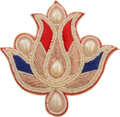 

Foppish Mart Lotus Red and Blue Thread and Zardosi Work Patches Motifs Embroidered badges