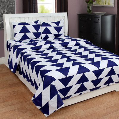 NAINI HOME 140 TC Polycotton Double Printed Flat Bedsheet(Pack of 1, Blue)