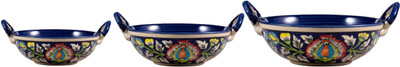 

Caffeine Serving Kadhai Bowl Set Ceramic/Stoneware in Blue Jaipuri (1 Large, 1 Medium & 1 Small Kadhai) (Set of 3) Handmade by Caffeine Stoneware Bowl Set(Multicolor, Pack of 3)