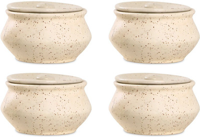 

caffeine Dip and Sauce Little Haandi in Cream Matte (Set of 4) Ceramic Bowl Set(White, Pack of 4)