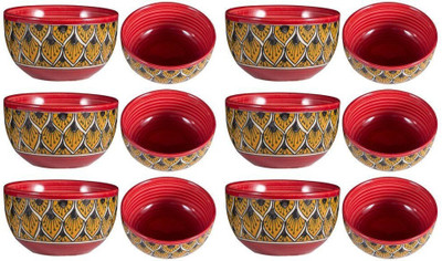 

caffeine Dining Katori Bowl Ceramic/Stoneware in Orange Morocco Handmade -Set of 12 Ceramic Bowl Set(Multicolor, Pack of 12)