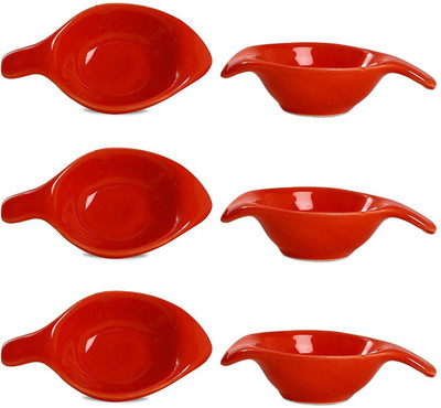 

caffeine Dip and Sauce Diva Serving Bowl in Red Glossy (Set of 6) Handmade By Caffeine Ceramic Bowl Set(Red, Pack of 6)