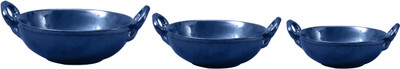 

Caffeine Serving Kadhai Bowl Set Ceramic/Stoneware in Blue Ferrous (1 Large, 1 Medium & 1 Small Kadhai) (Set of 3) Handmade by Caffeine Stoneware Bowl Set(Blue, Pack of 3)
