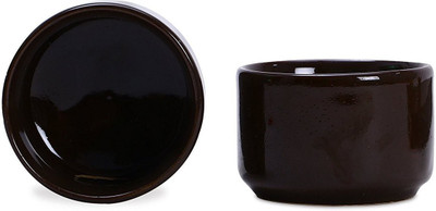 

caffeine Dip and Sauce Round Serving Bowl Ceramic/Stoneware in Black Doodle (Set of 2) Handmade By Caffeine Ceramic Bowl Set(Black, Pack of 2)