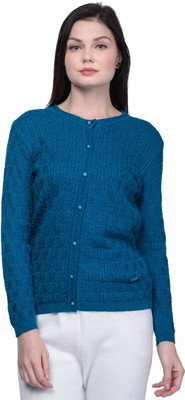 TAB91 Women Button Self Design Cardigan