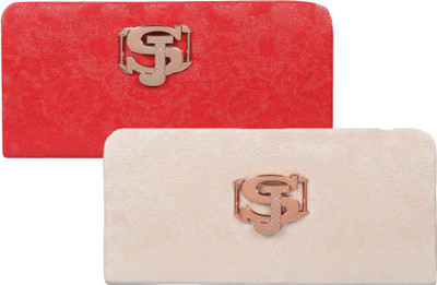 Fashonic Casual Red, Beige Clutch, Beige;red