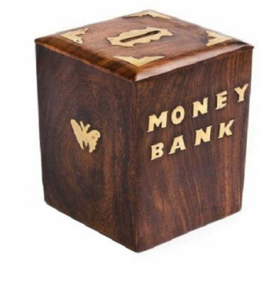 

StoreOnline Handicrafted Wooden Money Bank - Large Piggy Bank-Hom decor coin box for kids and adults(10x10x16cm) Coin Bank (Brown) Coin Bank(Brown)