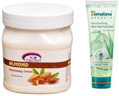 

Pink Root ALMOND CREAM 500ML WITH ALOE VERA FACE WASH(Set of 2)