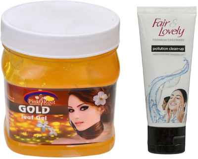 

Pink Root GOLD GEL 500ML WITH FAIR & LOVELY POLLUTION CLEAN-UP FACE WASH(Set of 2)