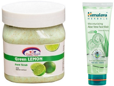 

Pink Root GREEN LEMON SCRUB 500ML WITH ALOE VERA FACE WASH(Set of 2)