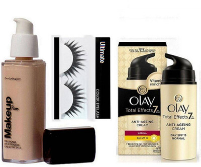

Ultimate Eyelashes,Olay Total Effects 7 Anti Ageing cream and Mac Makeup 24hr Pro Long Wear Spf 10 Foundation(Set of 3)