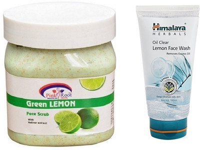 

Pink Root GREEN LEMON SCRUB 500ML WITH LEMON FACE WASH(Set of 2)