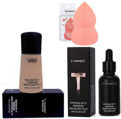 

big basket Sponge Puff, Mac Minerlize Liquid Foundation&Hyper Real Foundation(Set of 3)