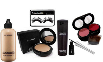 

Professional kit Eyelashes, Face & Body Foundation, fix Powder Plus foundation Fond De Teint,Prep+Primer, Liquid Eyeline& 2 Shade Blusher(Set of 6)