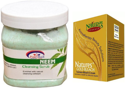 

Pink Root NEEM SCRUB 500ML WITH NATURE'S ESSENCE 43G GOLD BLEACH(Set of 2)
