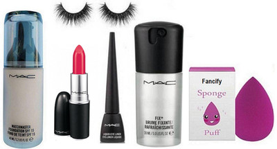 

Fancify Sponge puff &MAC Match Master SPF15 Make-Up Foundation& lipstick & liquid last eyeliner &mac fix brume& Eyelashes(Set of 6)
