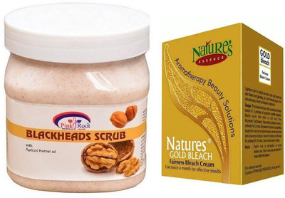 

Pink Root BLACKHEADS SCRUB 500ML WITH NATURE'S ESSENCE 43G GOLD BLEACH(Set of 2)