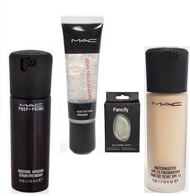 

fancify silicon puff , mac match master foundation , Mac Mattifying Base Primer & moisture infusion serum hydrant(Set of 4)