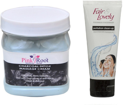

Pink Root CHARCOAL CREAM 500ML WITH FAIR & LOVELY POLLUTION CLEAN-UP FACE WASH(Set of 2)
