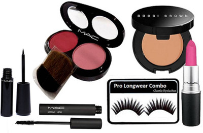 

Pro longwear combo Eyelashes, 2 shade Blusher, Zoom Lash Mascara, waterproof Eyeliner, Matte Finish Lipstick, Bobbi Brown Corrector Concealer(Set of 6)