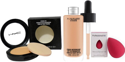 

PROFESSIONAL KIT sponge puff,mac studio waterweight liquid foundation beige spf 15 & mac studio fix compact(Set of 3)