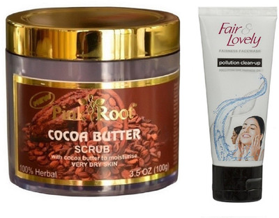 

Pink Root COCOA BUTTER SCRUB 100G WITH POLLUTION CLEAN-UP FACE WASH(Set of 2)