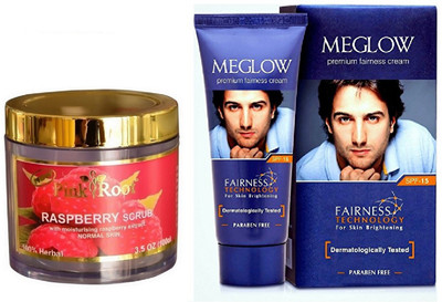 

Pink Root RASPBERRY SCRUB 100G WITH MEGLOW MEN FAIRNESS CREAM (SPF-15)(Set of 2)
