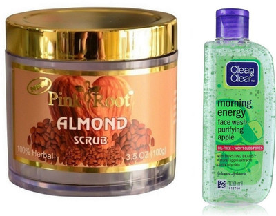 

Pink Root ALMOND SCRUB 100G WITH CLEAN & CLEAR APPLE FACE WASH(Set of 2)