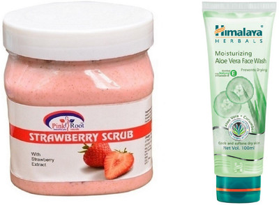 

Pink Root STRAWBERRY SCRUB 500ML WITH ALOE VERA FACE WASH(Set of 2)