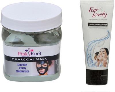 

Pink Root CHARCOAL MASK 500ML WITH FAIR & LOVELY POLLUTION CLEAN-UP FACE WASH(Set of 2)