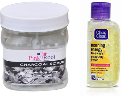

Pink Root CHARCOAL SCRUB 500ML WITH CLEAN & CLEAR LEMON FACE WASH(Set of 2)