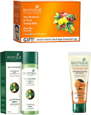 

BIOTIQUE BIO anti-tan facial kit, Cucumber Pore Tightening Toner, Honey Gel Face Wash(Set of 3)