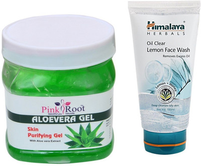 

Pink Root ALOEVERA GEL 500ML WITH LEMON FACE WASH(Set of 2)