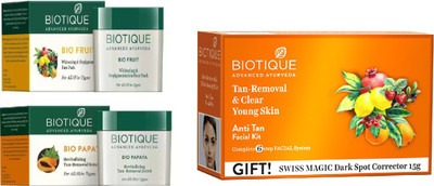 

BIOTIQUE BIO anti-tan facial kit, Papaya Revitalizing Tan-Removal Scrub, Fruit Whitening & Depigmentation Face Pack(Set of 3)
