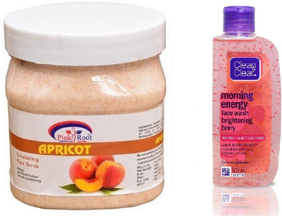 

Pink Root APRICOT SCRUB 500ML WITH CLEAN & CLEAR BRIGHTENING BERRY FACE WASH(Set of 2)
