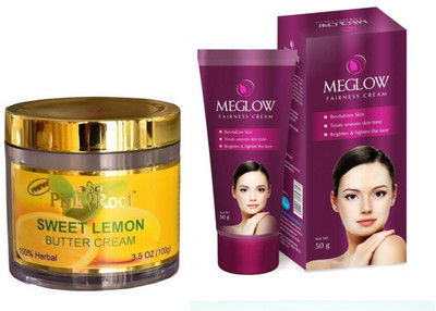 

Pink Root SWEET LEMON CREAM 100G WITH MEGLOW WOMEN FAIRNESS CREAM(Set of 2)