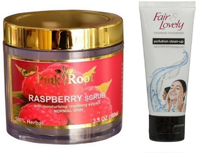 

Pink Root RASPBERRY SCRUB 100G WITH POLLUTION CLEAN-UP FACE WASH(Set of 2)